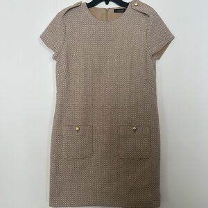 NWT  Lauren Ralph Lauren  Button-Trim Bouclé Sheath Dress Sz 12 Classic